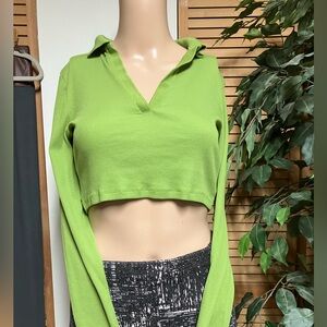 Zara Green Cropped Long Sleeve Top